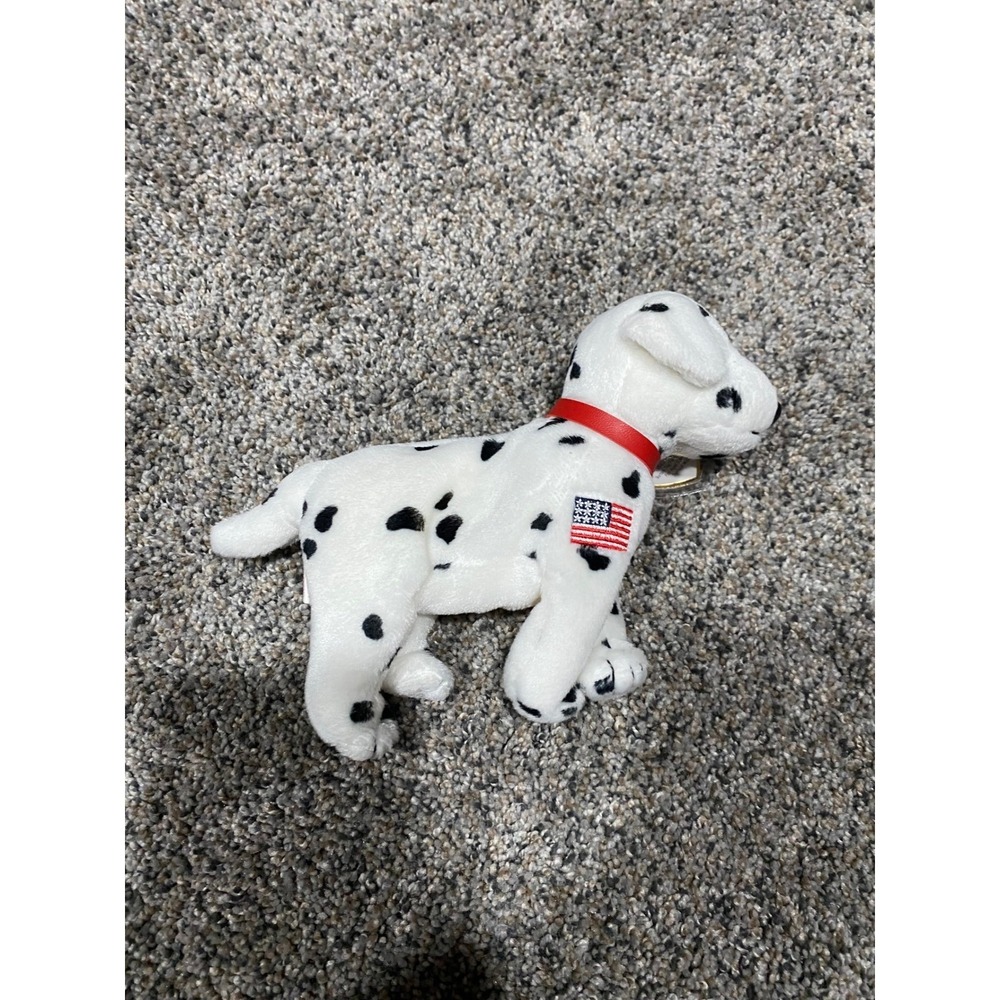 Ty Beanie Baby Rescue Dalmatian Dog Plush American Flag Patch Red Collar 2001